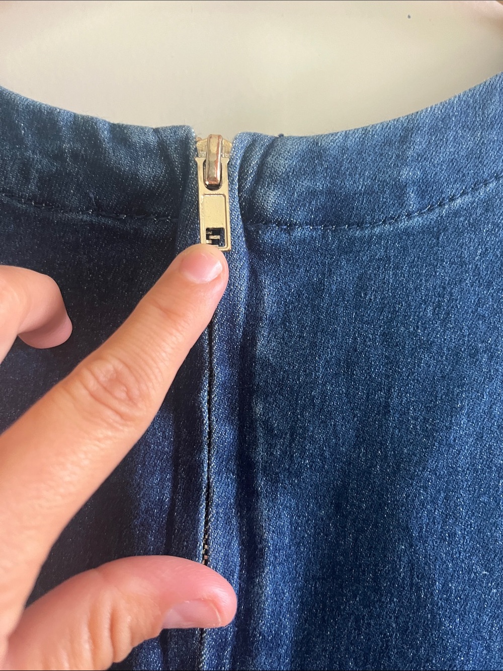 Venus Dark Denim stretchy Button-Front Dress with Gold Buttons - Picture 7 of 7